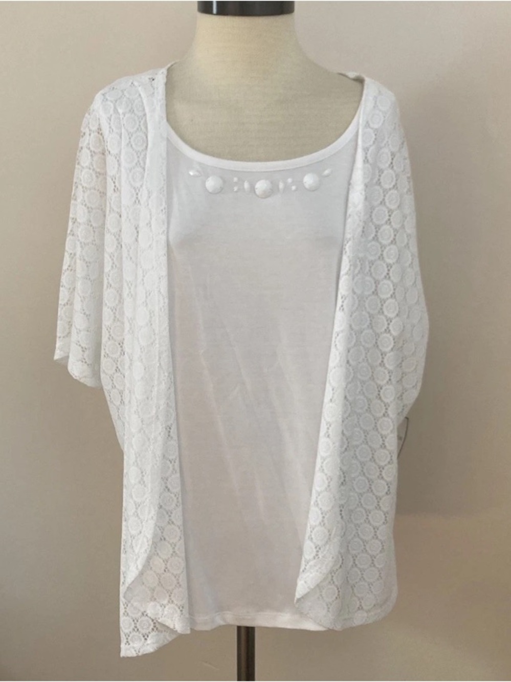 8-30 Sag Harbor White Top Crochet Layered 1x NWT Beaded